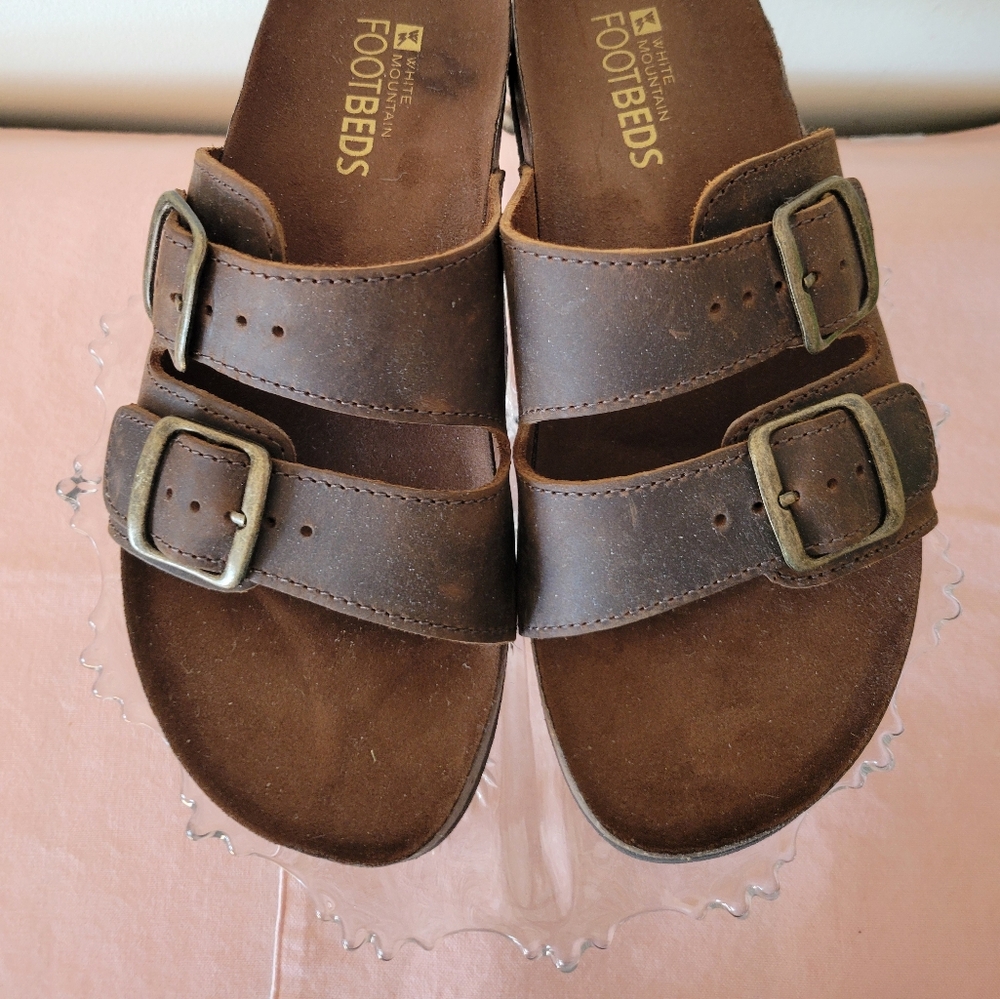 Brown leather 2 strap sandals. Women's size 8